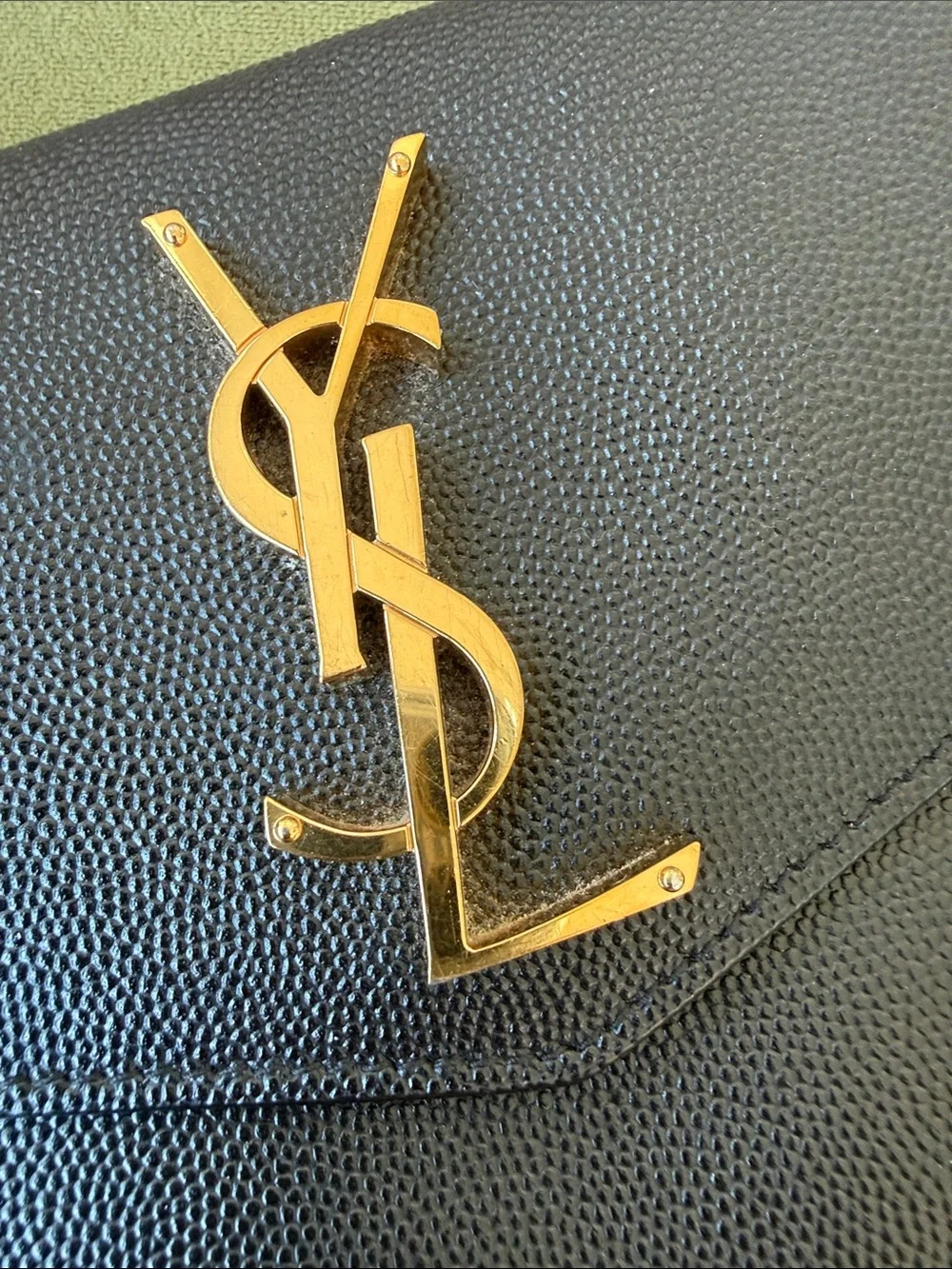 Saint Laurent Black Leather Envelope Clutch with Gold YSL Hardware
